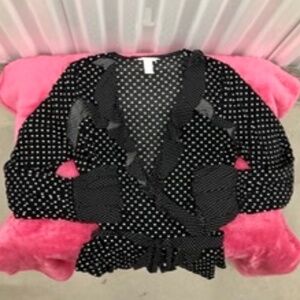 Polka Dot Ruffle Wrap Top Blouse, 10, New
